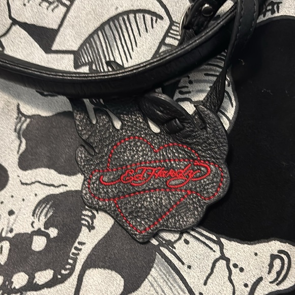 VTG Ed Hardy Death & Glory weekender bag black suede leather skull rose design - Picture 14 of 16